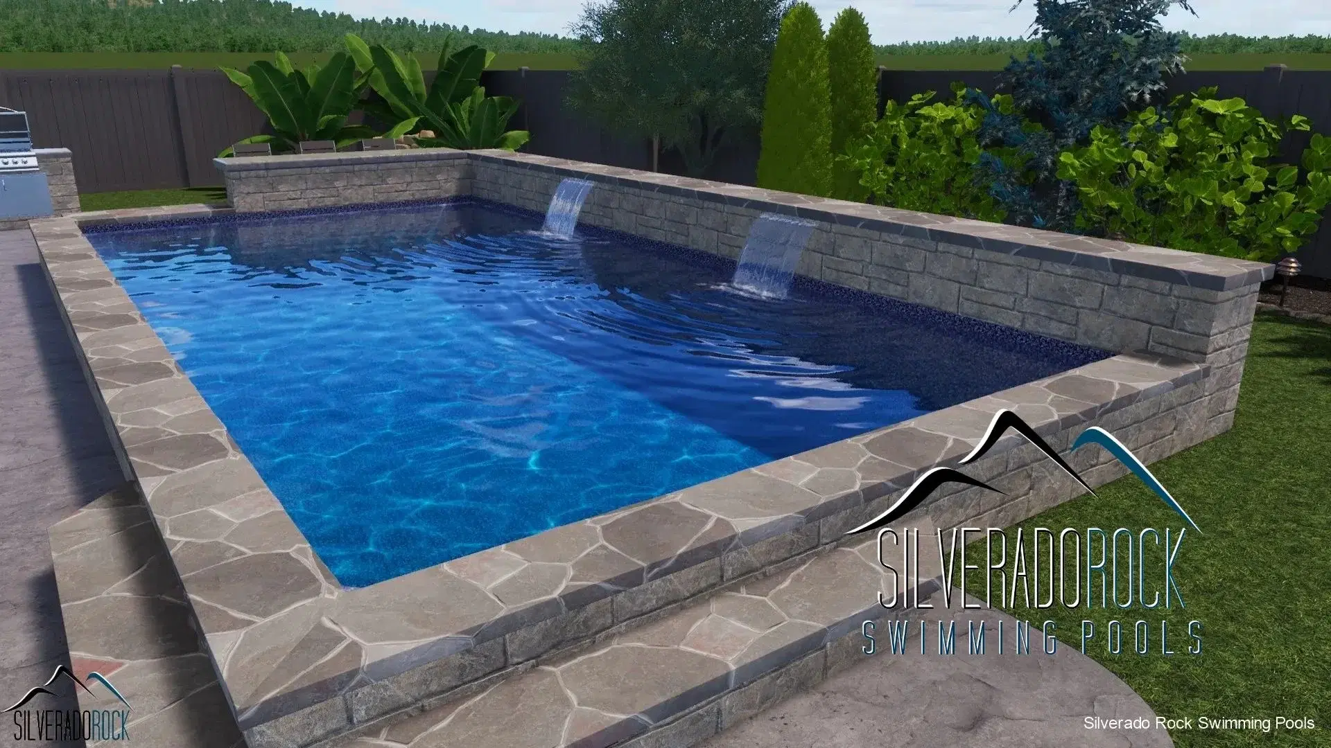 3-foot waterfall wall feature on rectangle pool special — Tulsa, OK