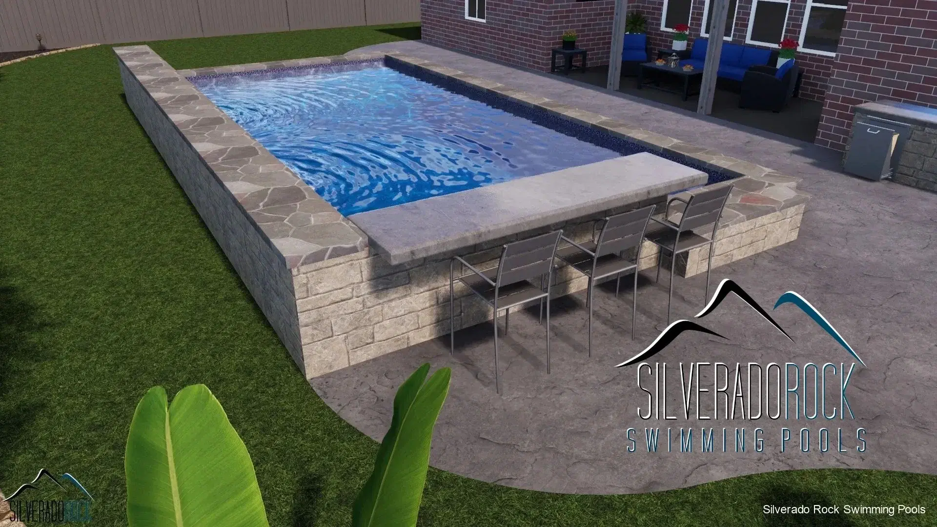 Decorative concrete pool deck and pool surround in Bixby, OK by Silverado Rock Pools