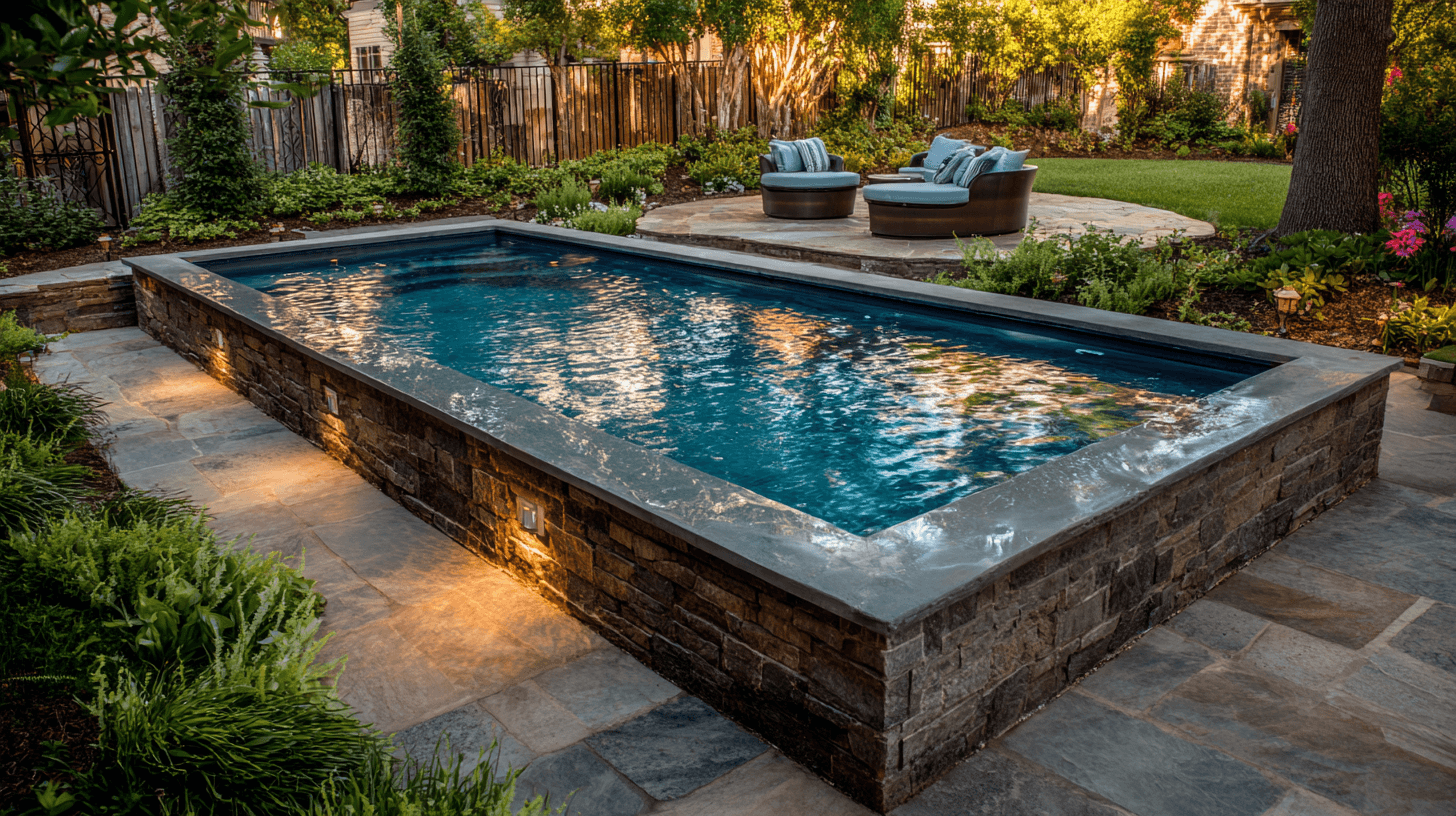 Semi-inground plunge pool Tulsa OK — Silverado Rock Pools