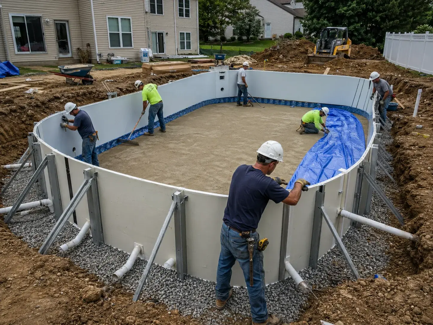 Vinyl liner inground pool installation in Tulsa, Oklahoma backyard