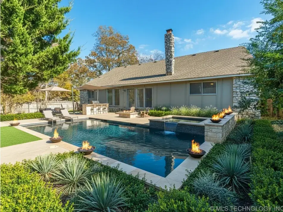 After — custom pool installed in Tulsa backyard by Silverado Rock Pools