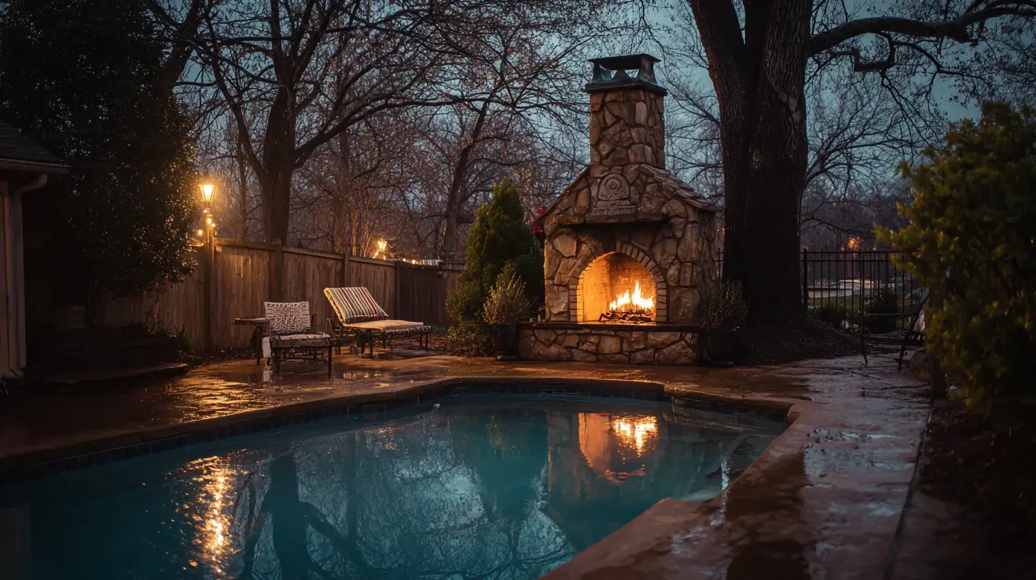 Custom outdoor fireplace built by Silverado Rock in Tulsa, OK